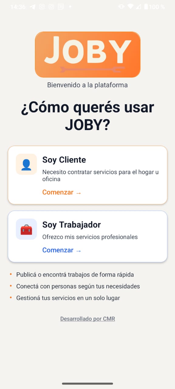 Vista de la app Joby