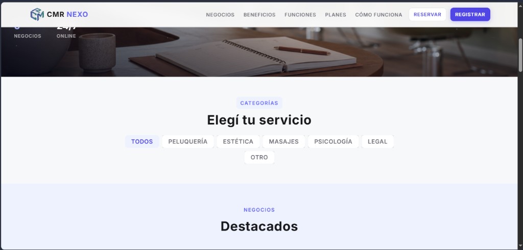 CMR Nexo — categorías y destacados