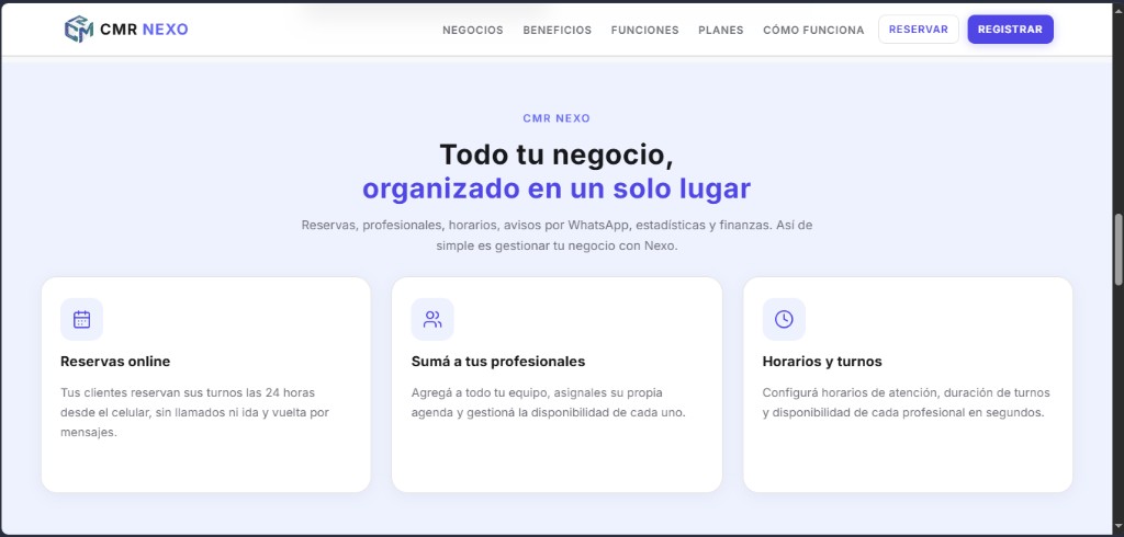 CMR Nexo — funciones del negocio