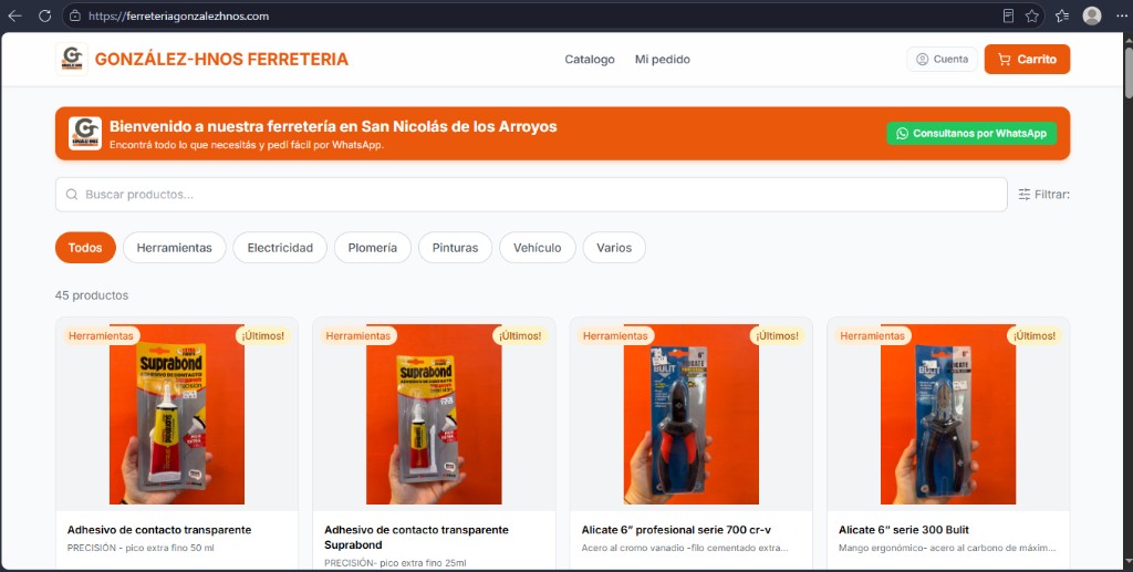Catálogo online del e-commerce de ferretería