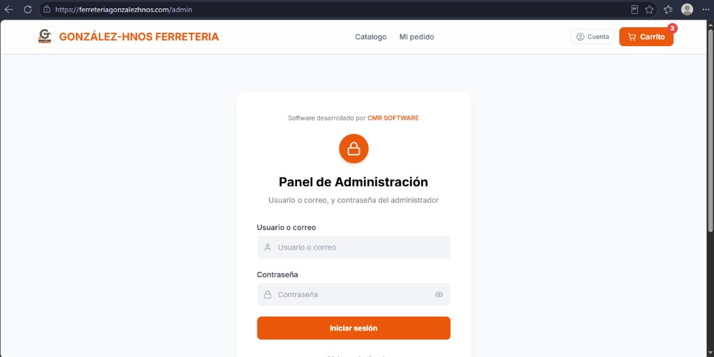 E-commerce ferretería — panel de administración