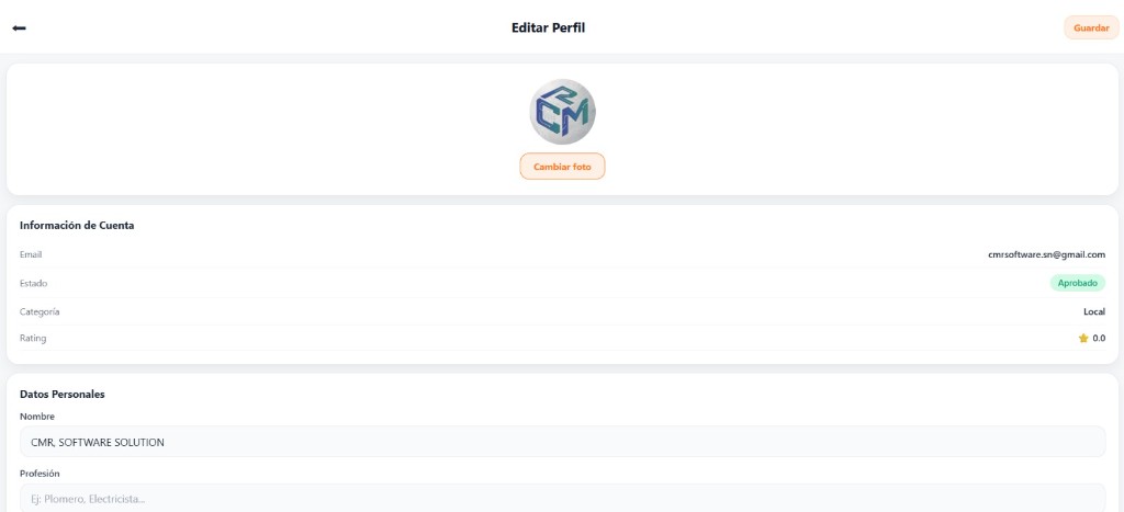 Joby — editar perfil