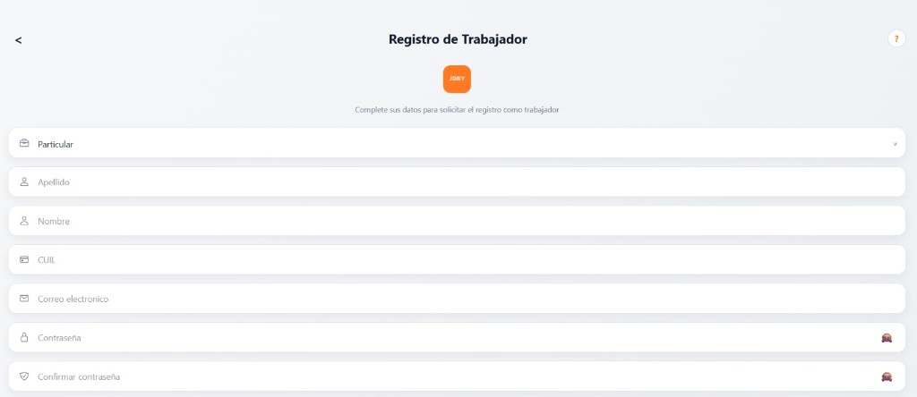 Joby — registro de trabajador