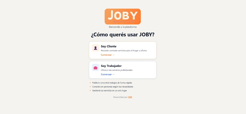 Joby — selección de rol cliente o trabajador