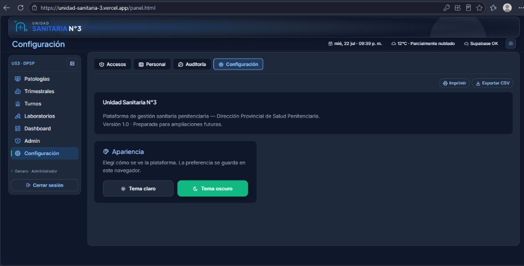 Unidad sanitaria — configuración